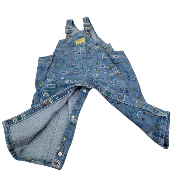 Vintage Oshkosh B'Gosh Overalls Blue Denim Car Truck Print Toddler 1990’s Sz 18M - Picture 6 of 15